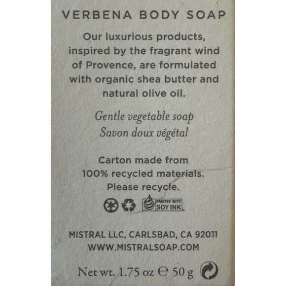 Mistral Gentle Bar Soap Verbena Body Soap Travel Size 1.59 Oz France NEW - Picture 3 of 3